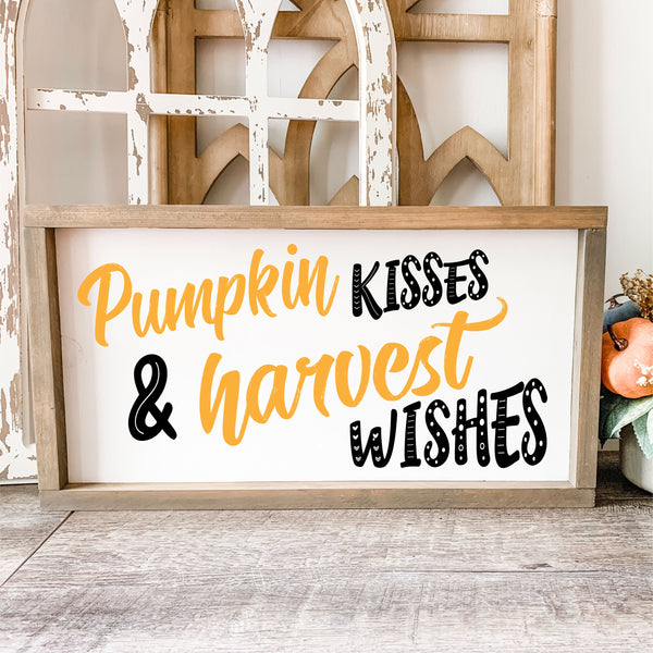 Pumpkin Kisses and Harvest Wishes Framed Canvas Wall Decor, Many Sizes, Colors and Stain Options, Custom Framed, FREE SHIPPING