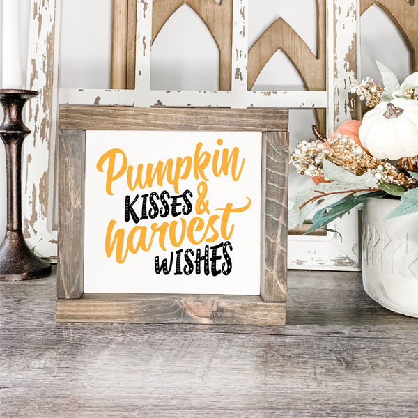 Pumpkin Kisses and Harvest Wishes Framed Canvas Decor, Autumn Fall Decor, Many Sizes Colors and Stain Options, Custom Framed, FREE SHIPPING