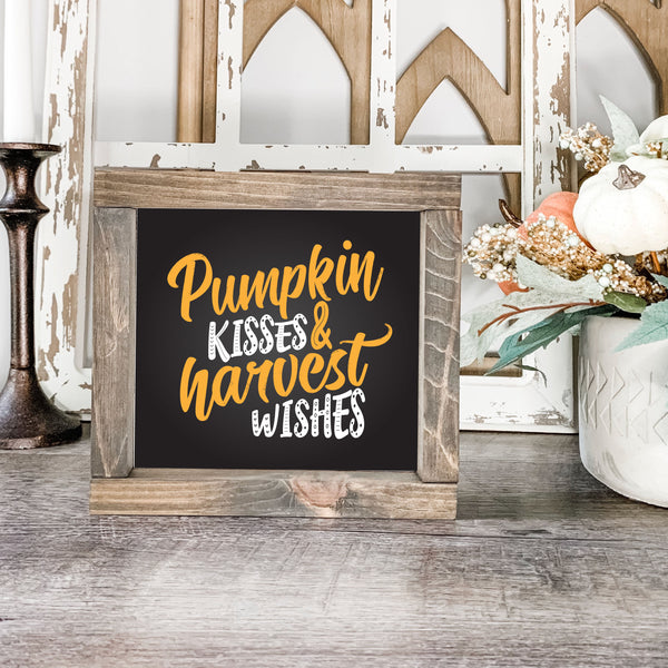 Pumpkin Kisses and Harvest Wishes Framed Canvas Wall Decor, Many Sizes, Colors and Stain Options, Custom Framed, FREE SHIPPING