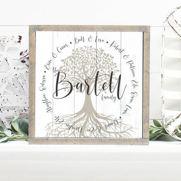 Family Tree Personalized Canvas Print, Custom design w/ family's last name centered and first names in surrounding circle, Mothers day gift